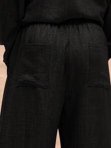 Musero Pantalones de lino oversize para hombre, solo para primavera, verano, vacaciones y Pascua - Negro - Ver 5