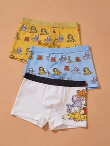 GARFIELD | SHEIN Young Boy Cartoon Print Swim Trunks, Suitable For Summer Vacation - Blue and White - View 1