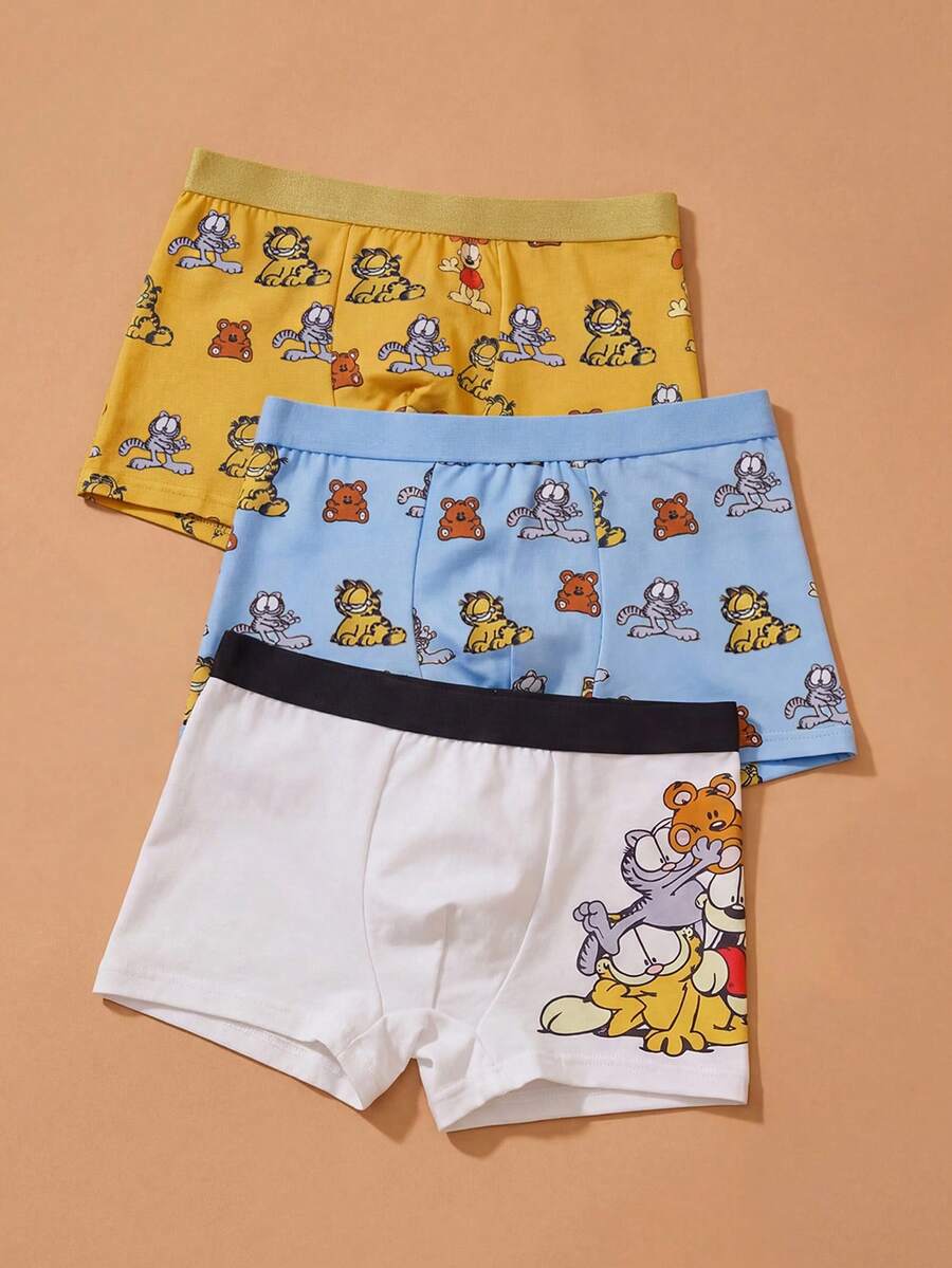 GARFIELD | SHEIN Young Boy Cartoon Print Swim Trunks, Suitable For Summer Vacation - Blue and White - View 1
