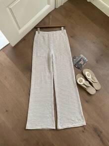 White Textured Floral Pattern Pants With Shirred Waist, Fashionable Minimalist Versatile Comfortable, Suitable For Outings, Relaxation, Vacation, Travel, Etc., For Summer And Autumn - White - View 4