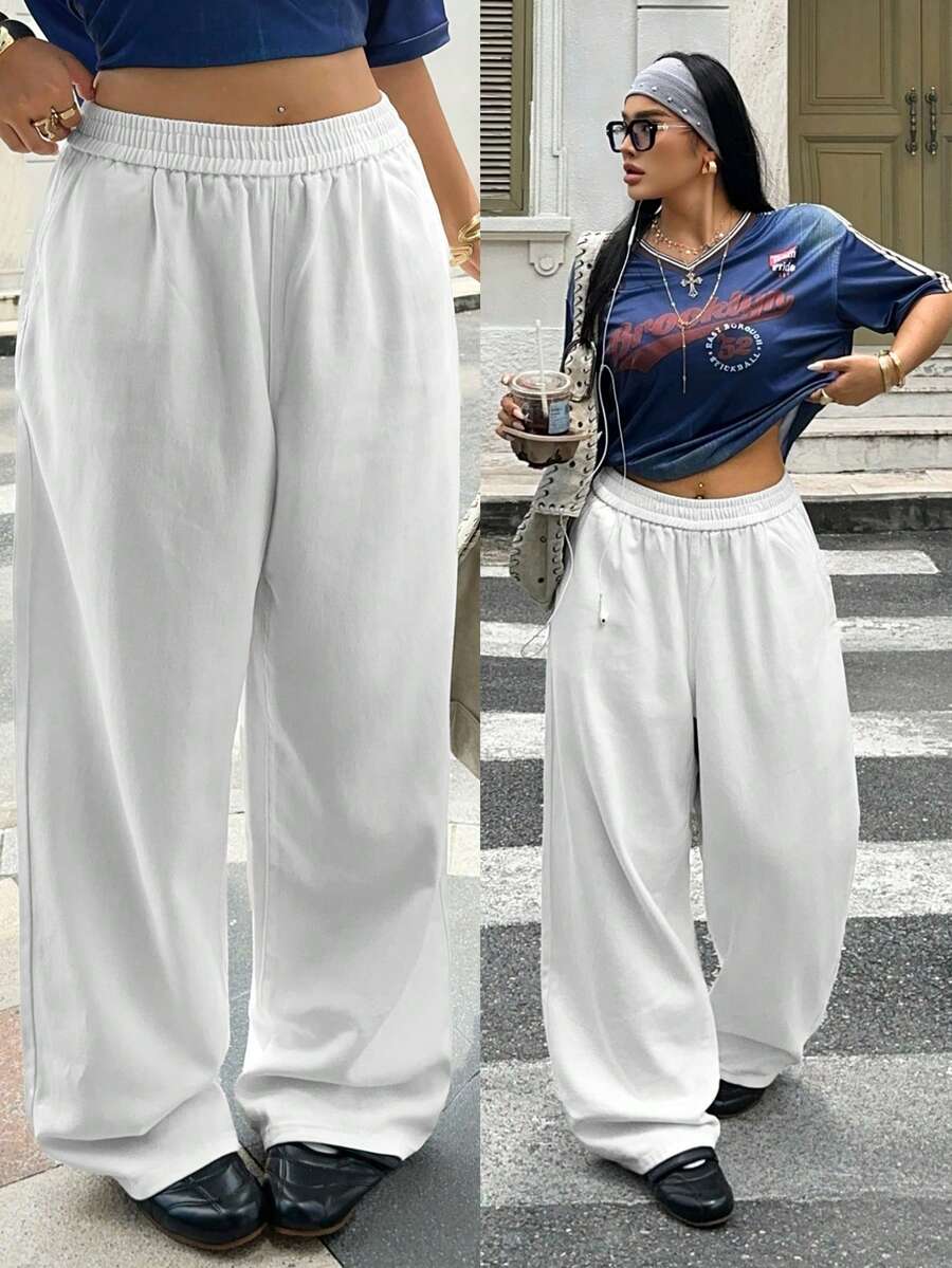 Rivivi Festival 大尺碼女款夏季白色滿版無彈力修身直筒牛仔褲 約會度假休閒 - 白色 - 查看 1
