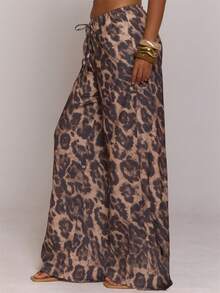 MUSERA Leopard Print Low Waist Drawstring Flowy Trouser Pants Summer Day Outfit Beach Holiday Women Fall Autumn - Multicolor - View 3
