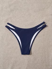 Swim Basics 女款純色三角比基尼泳褲，適合夏季度假海灘 - 藏蓝色 - 查看 4
