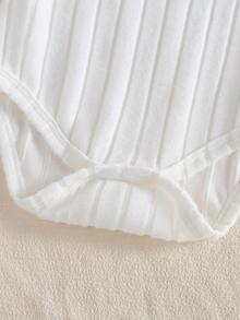 SHEIN Vintaside Kids 3件組乳白色嬰兒高領連身衣，四季爬行衣，新生兒長袖修身親膚柔軟 - 白色 - 查看 5