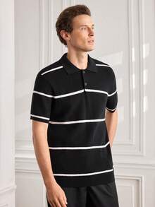 Officeau Sweater Pullover Polos Kasual Pria untuk Perjalanan Kerja, Kancing Berongga - Hitam - View 6
