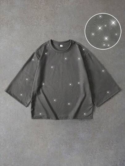 Street Life Camiseta casual de manga corta con cuello redondo brillante para adolescente estilo streetwear