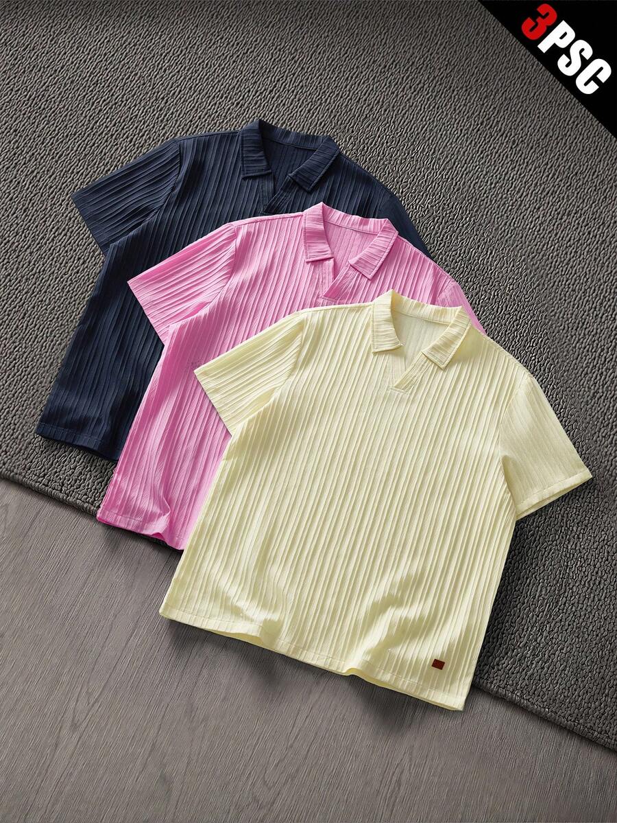 Manfinity VCAY 3件組夏季男士極簡冰絲觸感短袖 Polo 衫 - 彩色 - 查看 1