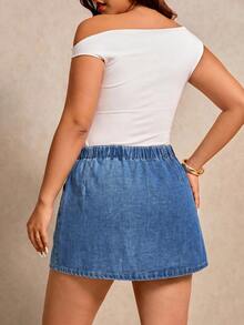 Elaquor Plus Size Women's Side Tie Waist Split Hem Casual Sexy Loose Fit Denim Skirt Date Night Birthday Club Blue Summer - Medium Wash - View 2