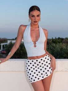 Bris Aura Women's Polka Dot Low Waist Skirt, Low Waist Culottes, Elegant And Generous White - White - View 1