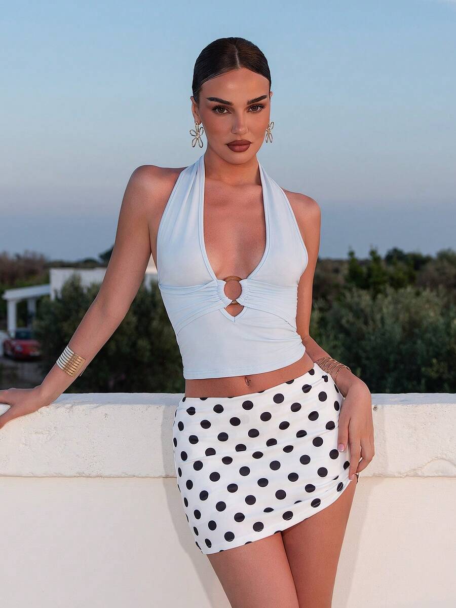 Bris Aura Women's Polka Dot Low Waist Skirt, Low Waist Culottes, Elegant And Generous White - White - View 1