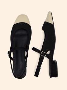 CUCCOO BASICS Women's Mary Jane Flat Shoes With Ribbon Strap, Comfortable Square Toe - Black apricot - View 2