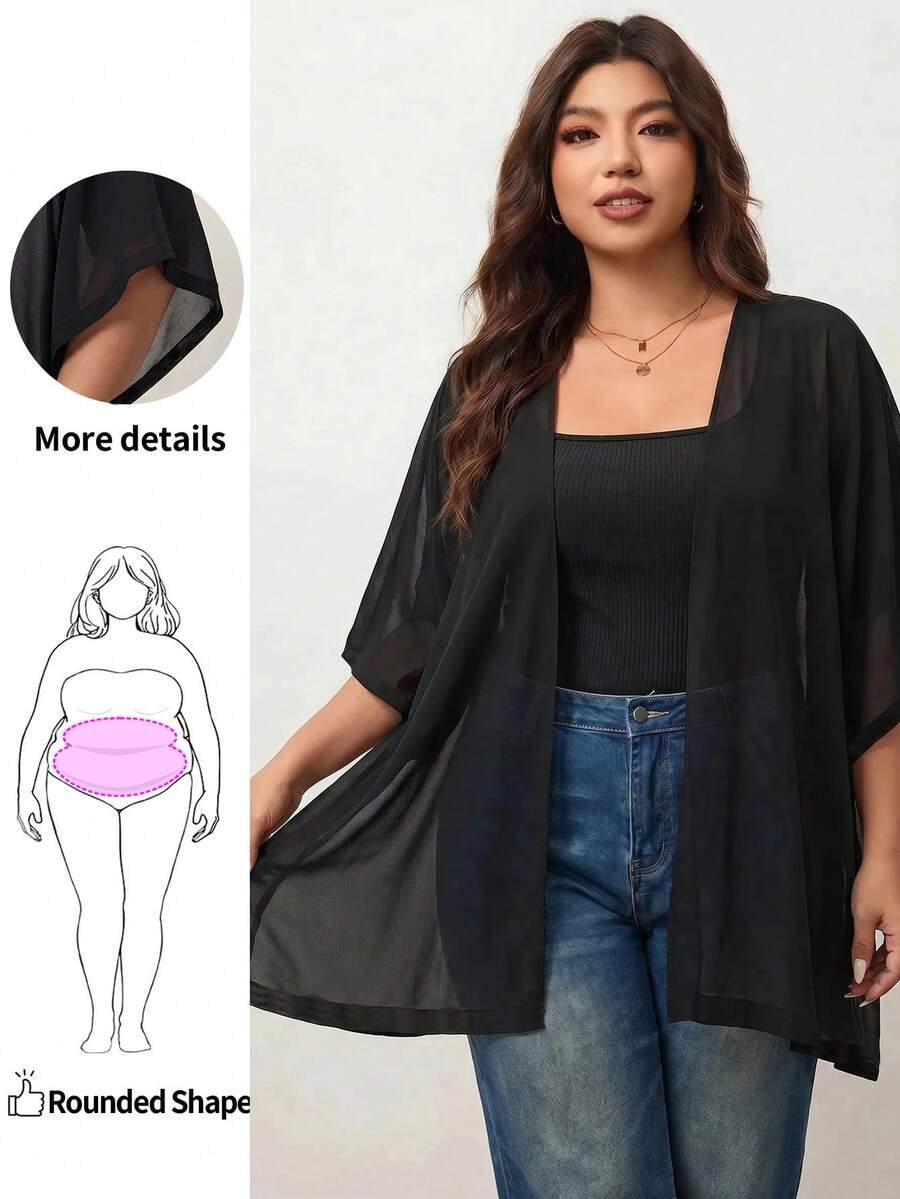 Enliva Chaqueta Kimono Holgada y Transparente de Verano Talla Grande, Capa Cubre-Body para Vacaciones, Para Body con Forma de Manzana y Redondeado - Marrón - Ver 1