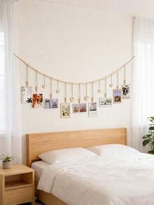 1 Piece Boho Style Hanging Photo Display Frame, Wall Art Decor With White Wooden Beads, Photo Clips & Cute Heart Tags, Perfect Ornament For Living Room, Bedroom, Classroom Wall Decoration - multicolor - View 8