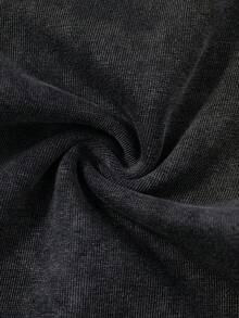 新款黑色水洗休閒寬鬆俏皮可愛英文刺繡圓領羅紋針織牛仔兩件套，字母貼布繡設計，女孩必備，適合春秋穿著，簡約時尚百搭，日常穿著，新款針織牛仔套裝 - 黑色 - 查看 6