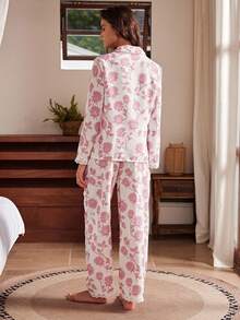 Lullawish Conjunto de pijama para mujer elegante vintage romántico con estampado floral, encaje bordado y patchwork, cómodo y tejido - Multicolor - Ver 2