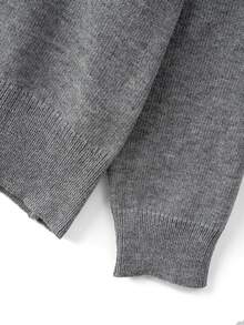 GlowEve CURVE Plus Size Casual Colorblock Button Round Neck Long Sleeve Cardigan - Grey - View 4