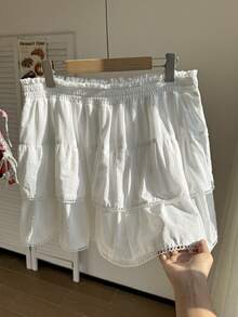 Comfortcana Plus Size Cotton White Cake Mini Skirt Vacation Summer Cute Kawaii Formal Fancy Elegant - White - View 2
