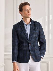 Officeau Men's Retro Plaid Business Casual Blazer, Classic For Commuting - Royal Blue - View 6