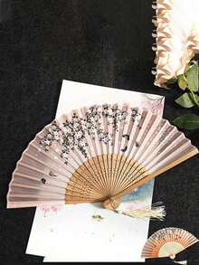 3/4/5pcs Classical Folding Fan, Handmade Bamboo Fan With Sakura Blossom Pattern And Tassel Decor - Elegant Gift For Women, Wedding Favor, Traditional Chinese Costume Accessory, Suitable For Spring/Summer, Wedding Decor And Home Display - Multicolor - View 10