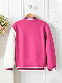 SHEIN Tween Girls Casual Fashion Spring/Autumn Colorful 3D Flower Colorblock Baseball Jacket - Multicolor - View 2