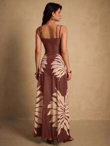 Swim Chiccia Penutup Tubuh Transparan Motif Bunga untuk Liburan Pantai Wanita - Burgundy - View 2