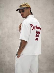 PAVTROS Men's Casual Letter Embroidered Shirt And Shorts Set Y2k Outfit Men - White - View 2