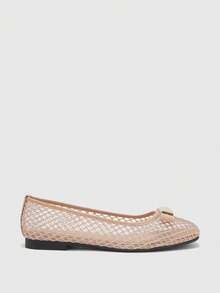 CUCCOO BIZCHIC Women's Spring And Summer Mesh Metal Buckle Ballet Shoes, Square Toe Flat Sole Shoes, Commuter Versatile Women's Shoes - Apricot - View 5