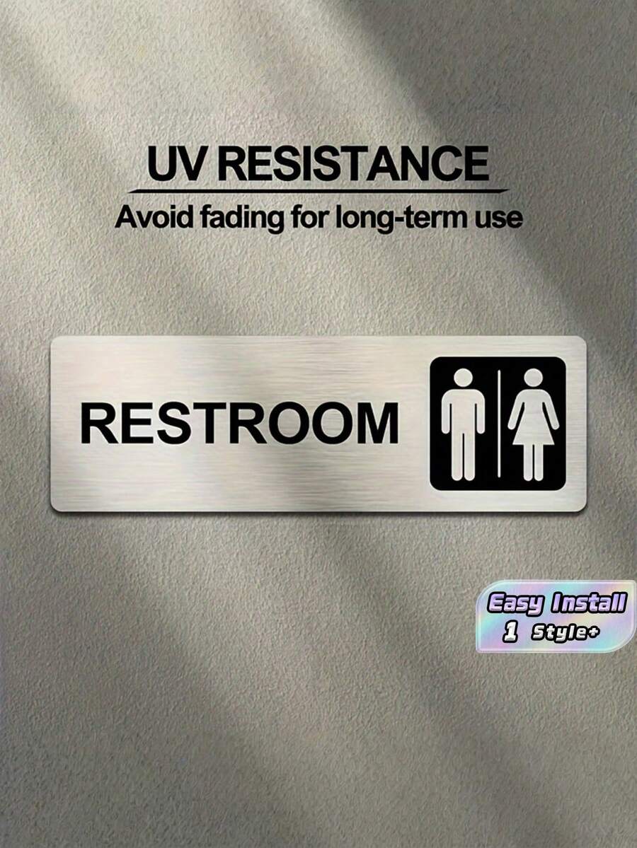 1PC Brushed Stainless Steel Self Adhesive Wall Mounted Rustproof Waterproof Fade Resistant Silver Male Female Restroom Sign For Commercial Office Restaurant Store Hotel Public Bathroom Toilet Door Indicator Plaque - Silver - View 1