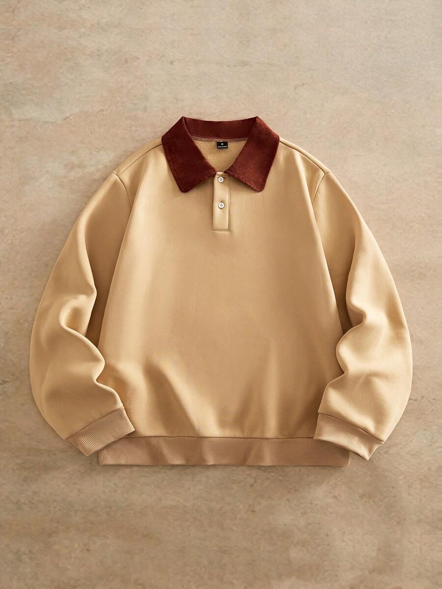 HIMLAND Men's Colorblock Casual Everyday Pullover Pullover Sweatshirt - Khaki - View 1