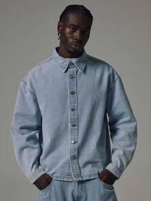 Musero Collared Long Sleeve Denim Shirt Oversized Boxy Fit Spring Summer Essentials - Blue - View 2