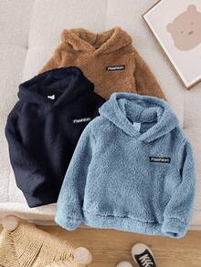 SHEIN 3件組男嬰秋冬可愛保暖內裡連帽衛衣 白色卡其色衛衣套裝 - 彩色 - 查看 3