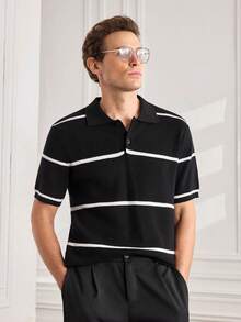Officeau Sweater Pullover Polos Kasual Pria untuk Perjalanan Kerja, Kancing Berongga - Hitam - View 1