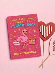 1PC Vibrant Pink Flamingo Birthday Card Funny Humorous Glossy Finish Greeting Card For Adult Friend Family Colleague Coworker Office Party Celebration Envelope Included Unique Fashionable Gift Idea - multicolor - View 5
