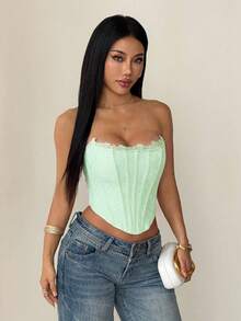 SHEIN PETITE 女款抹胸素色上衣 - 薄荷綠 - 查看 5