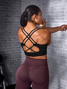 Solea Cove Seamless Women's Sports Bra, Women's Yoga Sports Bra, Slim Fit Back Strap Bra, Sports Bra, Casual Yoga Sports - Black - View 8