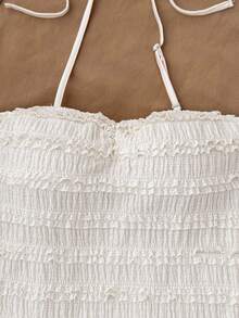 Kids Teen Girls Dresses Summer Casual Solid Color Textured Fabric, Multi-Layer Ruffle Hem, Suitable For Daily Commute, Date, Gathering, Vacation - Apricot - View 4