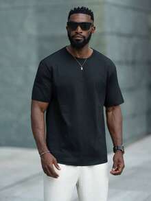 thenoahjr thenoahjr 3pcs Pack Men's Solid Color Loose Fashion Casual Crew Neck Short Sleeve Simple Tee - Brown - View 1