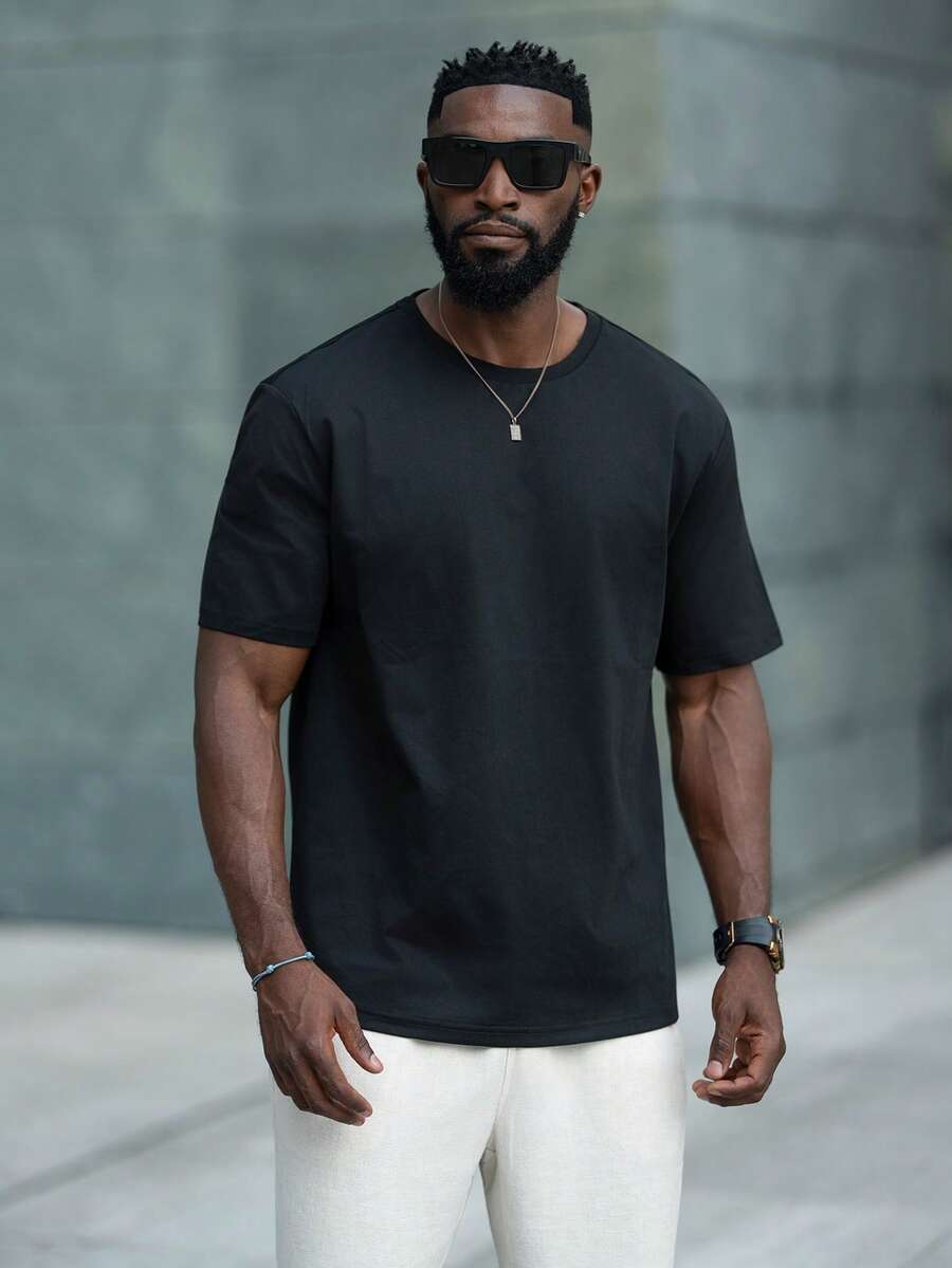 thenoahjr thenoahjr 3pcs Pack Men's Solid Color Loose Fashion Casual Crew Neck Short Sleeve Simple Tee - Brown - View 1