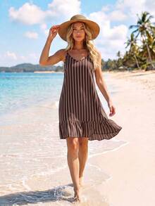 Sylviya Women's Printed Mini Ruffle Hem Cami Dress - Brown - View 3