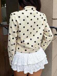 Rivivi Fashion Casual Women's Pocket Metal Button Short Polka Dot Washed Denim Jacket - Multicolor - View 2