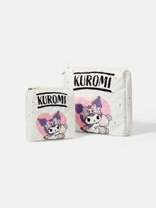 HELLO KITTY AND FRIENDS | SHEIN 白色愛心圖案化妝包，便攜式拉鍊收納袋，附可愛角色印花 - 卡通-2 - 查看 2