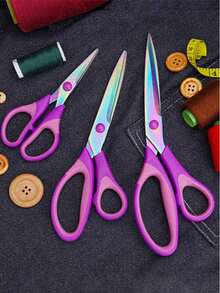 1 Pc Household Purple Stainless Steel Sewing Scissors, Multi-Functional Sewing Combination Scissors, Versatile Hand Scissors, Office Scissors, Stainless Steel With Titanium Coating Colored Scissors, Hardened Sharp Blades, Ergonomic Design - A - View 4