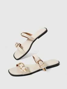 Sleekvia Ladies Comfortable Flat Wear-Resistant Versatile Metal Outdoor Flip-Flops Slippers - Apricot - View 10