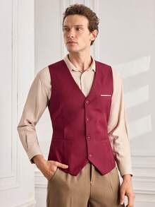 Officeau Men's Burgundy Waistcoat, With 4 Buttons, For Formal Business/ Office - Burgundy - View 6