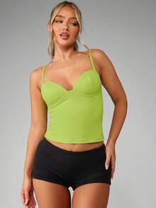 MISSGUIDED Women Longline Corset Tank Top With Built In Bra Support Fitted Camisole Top Summer Fashion - Green - View 3