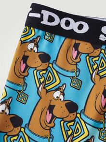 SCOOBY-DOO X SHEIN 男士字母松紧腰带休闲可爱卡通印花舒适平角内裤 - 綠色 - 查看 3