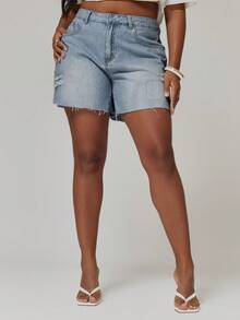 MUSERA Plus Size Denim Shorts - Blue - View 2