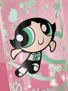 THE POWERPUFF GIRLS X SHEIN 1個 19.60oz/580ml L號可愛卡通圖案印花硼矽酸鹽玻璃杯，耐冷耐熱，適用於牛奶、果汁、咖啡、氣泡水等，草莓、蝴蝶結、貓咪圖案 - 無色 - 查看 5