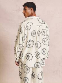 Musero Oversized Long Sleeve Drop Shoulder Collared Motif Shirt Spring Summer Essentials Co-Ord Shirt Only - Black - View 2