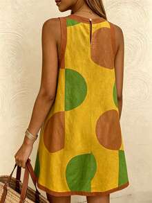 Vaclyn Vacation Casual Colorblock Print Sleeveless Dress - Multicolor - View 2